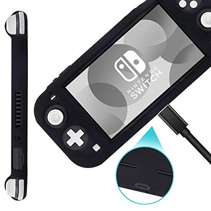 Silicone Protective Case for Nintendo Switch Lite, Soft Grip Case Cover with Comfort Ergonomic Handles for Nintendo Switch Lite 2019 [Self Stand][4 Thumb Stick Caps] (Black) - color: 실리콘-블랙