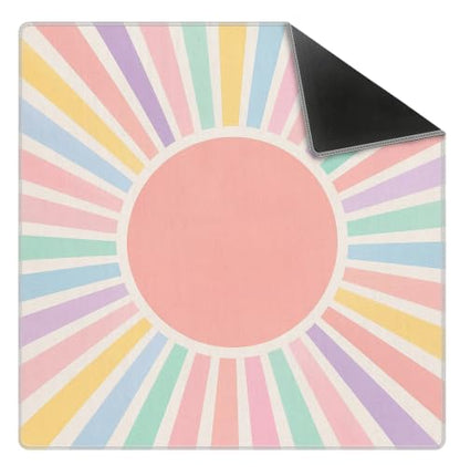 Boho Pink Pastel Rainbow Sunshine Mahjong Mat 31.5x31.5 Inch | Preppy Pastel Rainbow Sunshine Non-Slip Noise Reduction Mah Jong Table Mat Cover Gifts for Mahjong Lovers Dominoes - color: Boho Sunshine