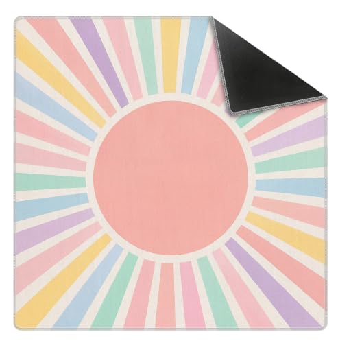 Boho Pink Pastel Rainbow Sunshine Mahjong Mat 31.5x31.5 Inch | Preppy Pastel Rainbow Sunshine Non-Slip Noise Reduction Mah Jong Table Mat Cover Gifts for Mahjong Lovers Dominoes - color: Boho Sunshine