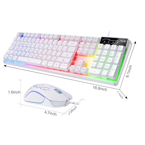 Gaming Keyboard and Mouse Combo, K1 RGB LED Backlit Keyboard with 104 Key for PC/Laptop(White) - color: K1 white