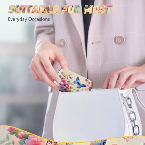 Credit Card Holder, Colorful Butterfly Mini RFID Small Aluminum Card Wallet | Blocking Slim Metal Business Card Case, RFID Blocking Front Pocket Wallet Hard Case Durable CC Holder for Women Girl - color: Colorful Butterflies