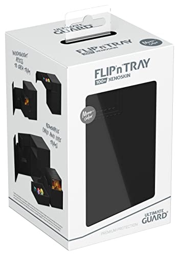 Ultimate Guard Flip'n'Tray 100+, Deck Case for 100 Double-Sleeved TCG Cards + Dice Tray, Black, Independent Magnetic Closure & Microfiber Inner Lining - color: Black, size: 100+