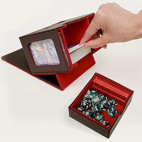 Commander Deck Box for MTG with Dice Tray - Card Deck Box Fits 100 Double-Sleeved Cards & 35PT Card Brick with Commander Display & Magnetic Holder for TCG/CCG Games-Black/Red - color: Black Red