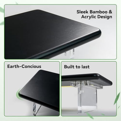 Bamboo Monitor Stand, Desk Shelf with Acrylic Legs and RGB Lights | 31.5-Inch Wide, 3.3-Inch Clearance, Fits Monitor, Laptop, Printer and Speakers for Small Desks - color: Black x RGB Light