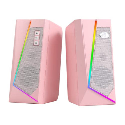 Redragon GS520 Wired 2.0 Channel Stereo Sound Desktop RGB Computer Speakers | Enhanced Auido Quality, Plug & Play USB Powered PC Gaming Speaker, 6 Colorful Backlight Modes, Easy-Access Volume Control - color: Pink