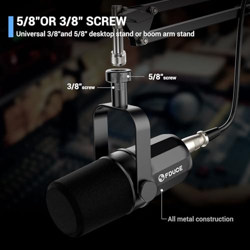FDUCE XLR Dynamic Microphone for Vocal Recording, Podcasting, Gaming, Live Streaming&Broadcasting, All Metal Cardioid Mic, Voice-Isolating Technology, with Boom arm SL40X+ - style: SL40X with Boom Arm