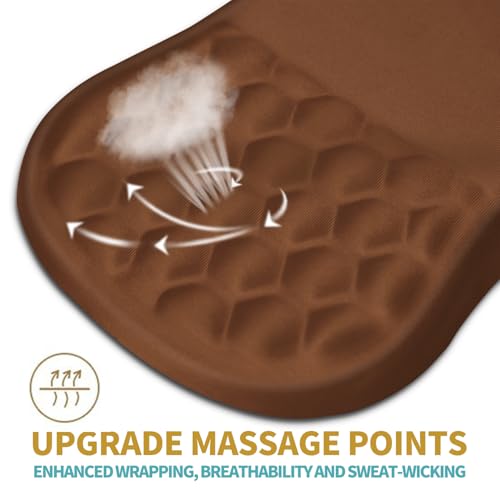 Hokafenle Ergonomic Mouse Pad Wrist Support with Massage Design, Wrist Rest Pain Relief Mousepad with Memory Foam&Non-Slip PU Base, Mouse Pads for Wireless Mouse & Desk (12x8 inch,Brown) - color: HK013-Brown