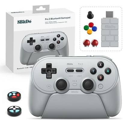 8Bitdo Pro 3 Bluetooth Controller with TMR Joysticks (Gray) | Swappable ABXY Buttons, Pro Back Buttons, Hall Triggers, Charging Dock, for Switch/Switch 2, Windows, Apple, SteamOS, Android - color: Gray, size: Pro 3
