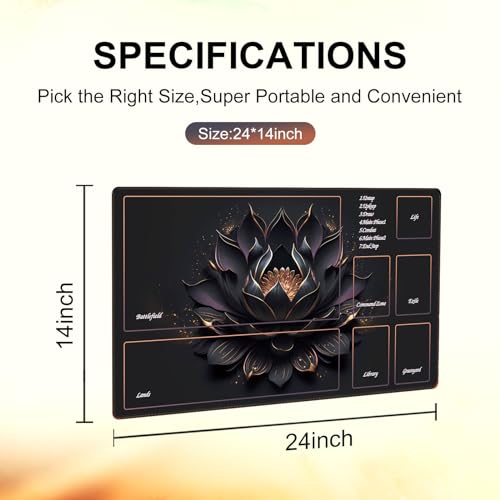 MTG Playmat with Storage Tube & 7-Dice Set - Waterproof TCG Playmat with Stitched Edges, Non-Slip Rubber Card Game Mat (24"x14") (playmat with Zones, Black Lotus) - color: Black Lotus, style: playmat with zones
