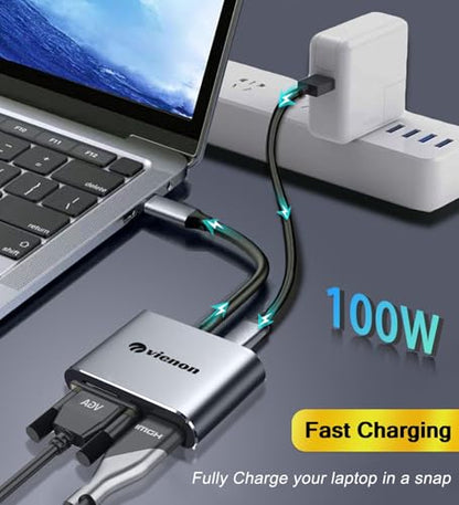 VIENON USB C to HDMI VGA Adapter for Dual Monitor, 4 in 1 USB C Hub with 4K HDMI, 1080P VGA, USB 3.0 5Gbps, 100W PD Compatible for MacBook Air/Pro, Dell XPS, Surface, iMac More - style: 4-in-1