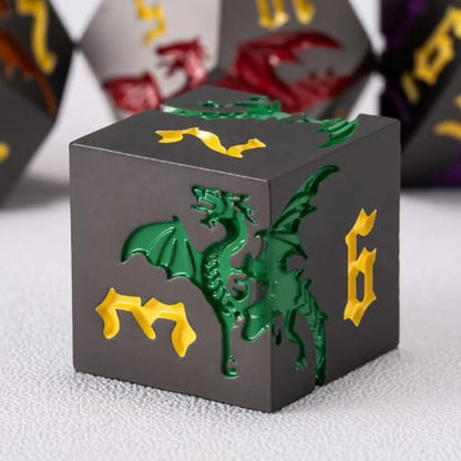 Metallic DND Dragon Dice Set,Metal Polyhedral Dice with Dragon for Dungeons and Dragons RPG TTRPG D&D 7-Die Set with Gift Case - color: Pearl Gun 7 Colors