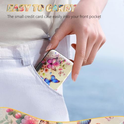 Credit Card Holder, Colorful Butterfly Mini RFID Small Aluminum Card Wallet | Blocking Slim Metal Business Card Case, RFID Blocking Front Pocket Wallet Hard Case Durable CC Holder for Women Girl - color: Colorful Butterflies