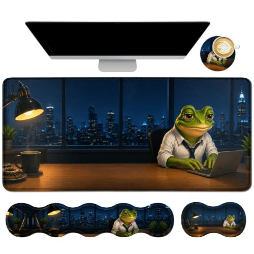 4Pcs Memory Foam Keyboard Wrist Rest Desk Mat Set, Night Shift Frog - color: L0001, size: 4Pcs Memory Foam Pad