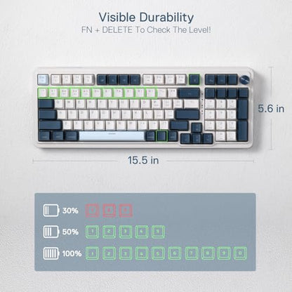 Redragon K686 PRO 98 Keys Wireless Gasket RGB Gaming Keyboard, 3-Mode Win/Mac Mechanical Keyboard w/5-Layer Noise Dampening, Dedicated Knob Control & Hot-Swap in Linear Red Switch, Blue Himmel Color - color: Blue Himmel, size: 98 Keys