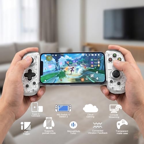 Megadream USB-C Wired & Wireless Mobile Game Controller for iPhone, Android USB-C Phones, PC, Switch - Supports Xbox/PS/Steam Remote Play & Cloud Gaming - Hall Effect Joysticks, Turbo, Vibration, White - color: White