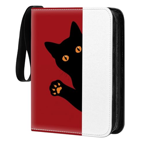 Card Binder 400 Pockets, 50 Sleeves Large Binder Trading Cards Holder 4 Pocket, Storage Organizer, Album Folder Case Protector Collector Gift Cute Black Cat Red Funny - color: Cute Black Cat Red Funny, size: 4 Pocket