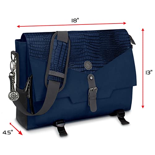 ENHANCE Collector's Edition RPG Player's Essentials DnD Bag - Dragon Hide Exterior Messenger Bag Fits 2-4 Books, Binders, Dice & Accessories, with 17 inch Laptop Slot, Battlemap Straps (Dragon Blue) - color: Dragon Blue