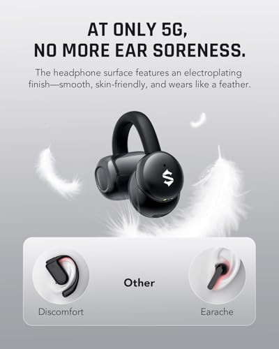 Black Shark Clip-On Earbuds, Open Ear Earbuds, Music and Game Dual Modes, 5g Lightweight & Digital Display Design, DNN Clear Calls, 50H Play Time, Comfort Fit for Sports, Running, Workout - style: Open Ear Headphones T19