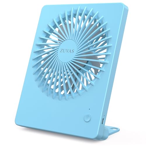 Zuvas Desk Fan Small Rechargeable Battery Table Fans for travel Ultra Quiet | 180° Tilt Folding, LED Dislay, Portable Fan Slim Design, 3 Speed Adjustable, for Office Bedroom Desktop, Cruise Essentials - color: Blue