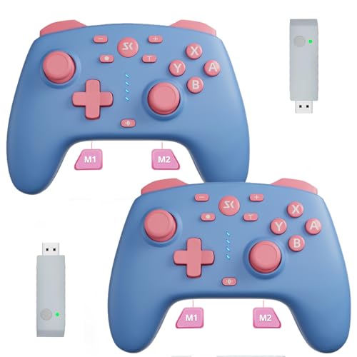 CHENGDAO Wireless Switch Controller for Switch/Lite/OLED/Switch 2/PC, Hall Effect Triggers & Joysticks/Wake-Up Function/Turbo, Switch 2 Controller with 2.4G Adapter/2 Macro Buttons, 2 Pack - color: Blue&Blue