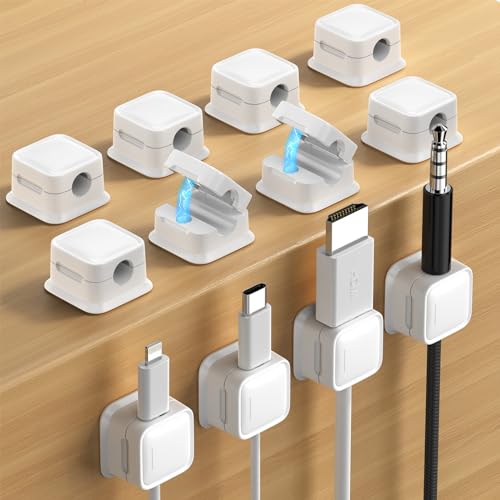 12 Pack Cord Organizer, Magnetic Cable Clips, Under Desk Management, White | 0.27in Cable Compatible,Strong Adheive Wire Holder Keeper,Easy Open Phone Charger Holder for Home Car Desk Nightstand Office - color: White, size: 12Pack