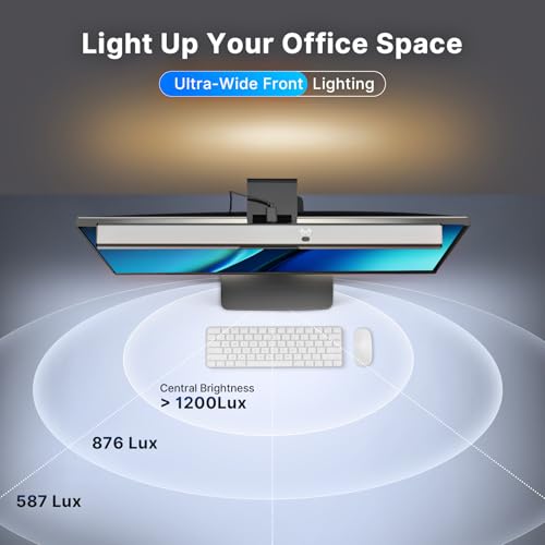 Syrinx 16.7" Monitor Light Bar, No Screen Glare USB LED Screen Lamp | 1200LM Eye Care Light, Touch & Gesture Control, Stepless Dimming, Compatible with Flat & Curved Monitors for Home Office - style: Minimalist