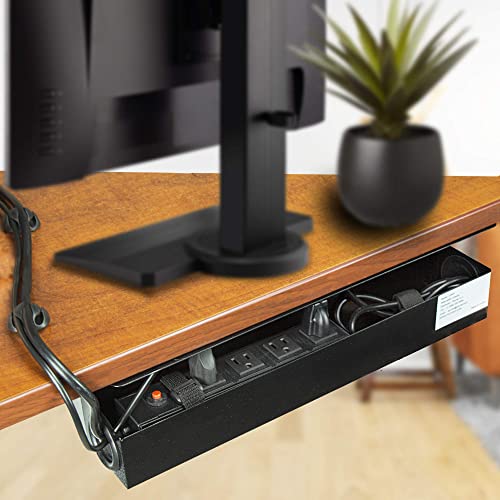 POCHAR Steel Under Desk Cable Management Tray for Office and Home | 16.5inch Wire & Cord Organizer, Power Strip Holder - Standing Desk Cable Tray Wire Management, Black - size: 16.5inch