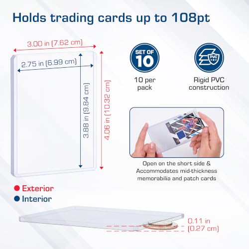 BCW 108 PT. Thick Card Topload Holder - Pack of 1 | Durable Rigid PVC Toploader | Toploaders for Memorabilia, Jersey, Patch, and Relic Cards - color: 108 Pt. / 2.75 Mm