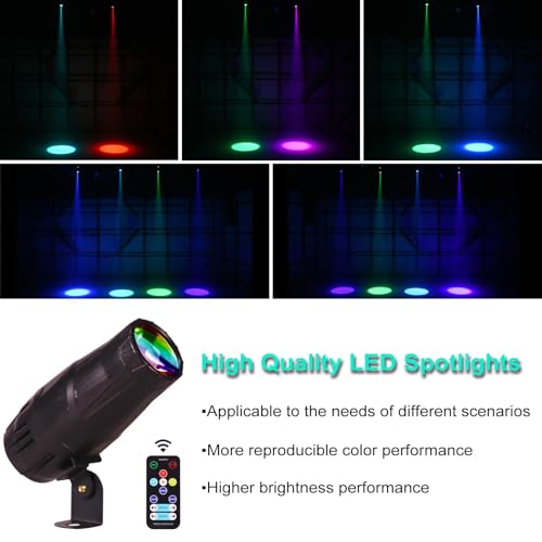 LED Pinspot Light,Stage Spotlight Mini 15W RGBW Disco Ball Spot Lights 4 in 1 Stage Lighting Mirror Ball Light with Remote Control for DJ Disco Party Bar Club Wedding (2, Black)