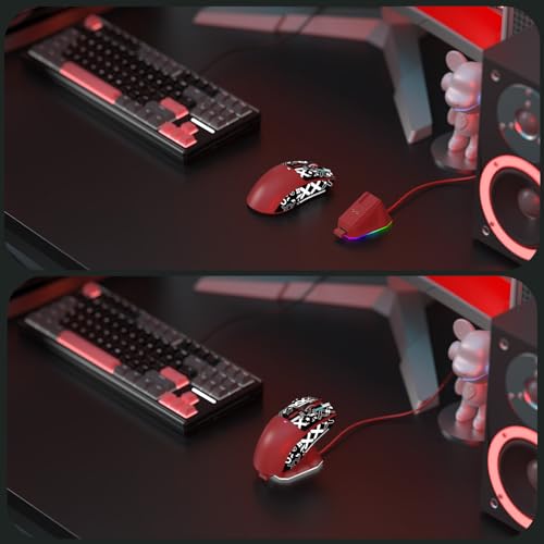 ATTACK SHARK X11 59g Lightweight Wireless Gaming Mouse,RGB Charging Dock,Tri-Mode-BT/2.4G Wireless/Wired Mouse with Grip Tape,22000 DPI,5 Programmable Buttons for Pc/Mac/Xbox(Red&Sticker) - color: Red & Griptape