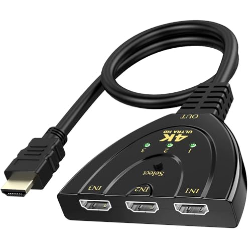 HDTV Switch 3 in 1 Out,HDTV Splitter Supports Full HD 1080P@60HZ/4K@30HZ，Compatible with Roku Fire TV Stick,PS4/PS5 Xbox One Chromecast