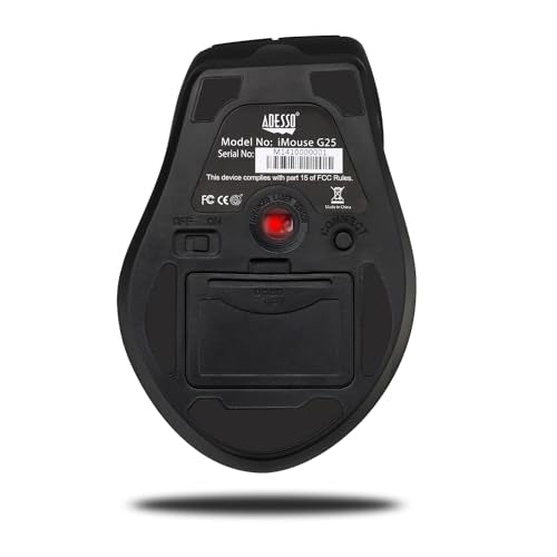 Adesso iMouse G25 Wireless Ergonomic Mouse with 3 Levels Adjustable DPI 800 1200 1600 2 Internet Navigation Buttons 2.4 GHz RF Black Right Hand Right Handed Mouse for Office Desktop PC Laptop