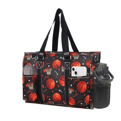 NGIL Utility Water Resistant Tote Bag | Work Tote for Women, Nurse Bag, Teacher's Choice Purse, Gym Bag, Everyday Organizer Top Zipper Closure - color: Basketball Pro-black