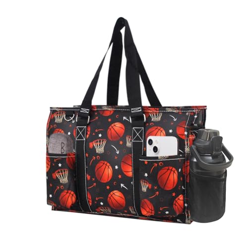 NGIL Utility Water Resistant Tote Bag | Work Tote for Women, Nurse Bag, Teacher's Choice Purse, Gym Bag, Everyday Organizer Top Zipper Closure - color: Basketball Pro-black