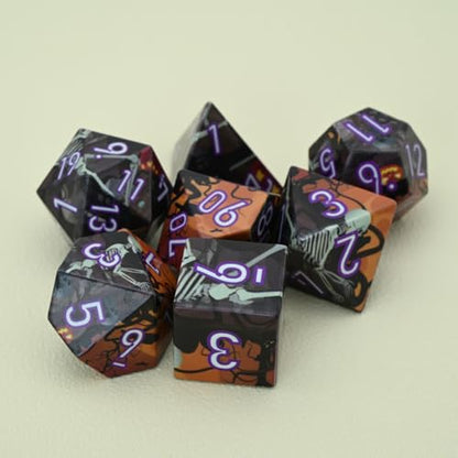 7-Piece Resin Polyhedral Dice Set with Skull, Pumpkin, Bat, and Twig Prints for Halloween and Year-Round Tabletop RPG Gaming(Skulls) - style: Skulls