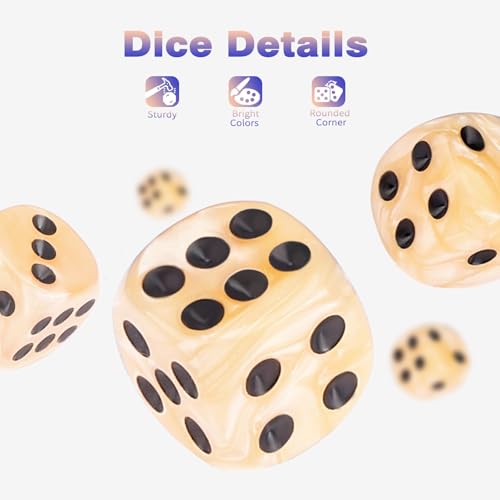 36 Pieces 12mm 6 Sided Mini Dice Set,Pearl Pattern D6 Game Dice Set,6 Sided Standard Game Dice for Board Games Dice Games Classroom Teaching Dices Game,with Portable Gaming Box(Beige) - color: D6-beige Pearl