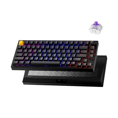 LEMOKEY P1 HE 75% Wireless Custom Mechanical Gaming Keyboard with Gateron Double-Rail Magnetic Switches Knob Version, QMK 2.4 GHz Bluetooth 5.2 RGB Backlight Compatible with Mac Windows Linux-Black - color: Shine-Through-Black