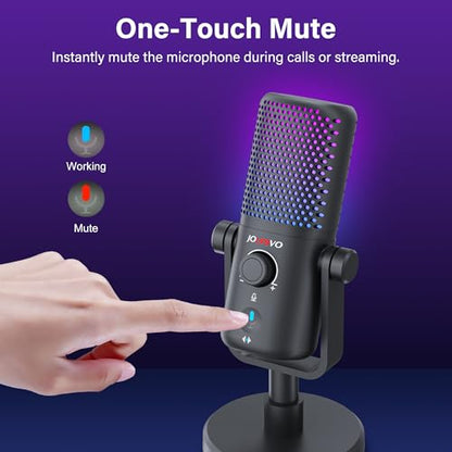 Gaming USB Microphone for PC with Pop Filter Volume Control Headphone Jack RGB Light Mute Button Plug and Play for PS4 PS5 Mac Streaming Podcast