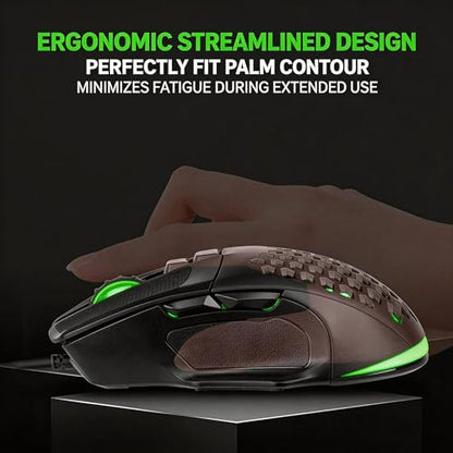 【 Plug and Play - 59 Inch Cable 】 Wired Gaming USB Mouse - Honeycomb Hollow - Anti-Slip - RGB Lighting - Ultra Lightweight Design - 4 Adjustable DPI - Office & Gaming Universal - color: Black, size: Professional Mouse