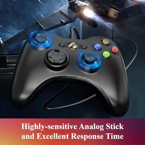 Wired Controller for Xbox 360 – USB Gamepad with Dual Vibration, Turbo Function & 7.2FT Cable – Compatible with Xbox 360/360 Slim and PC Windows 7/8/10/11 – Plug and Play Design – Black