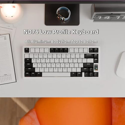 OOCTPK Mechanical Keyboard, Chilkey ND75 LP Wireless Gaming Keyboard with LCD Screen, Bluetooth 5.3/2.4G/USB-C, Hot Swappable Per-Key RGB Custom, Thin Front, Wrist Rest, Full-Aluminum, PC/Mac Support - color: White