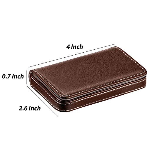 Outus 2 Pcs Business Card Holder, PU Leather Business Card Case Pocket Wallet with Magnetic Shut for Valentines Gift Adult(Black and Coffee) - color: Black and Coffee