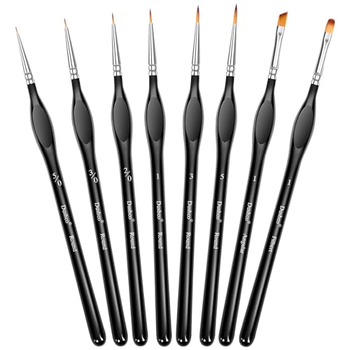 Detail Paint Brushes Set, 8 pcs Miniature Brushes for Fine Detailing | Wooden Handle, Anti-fatigue Triangular Grip, Multiple Brush Sizes, Craft, Models, Art & Rock Painting, Acrylics & Watercolor - color: Black