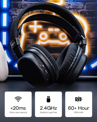MechLands Aula G7 Wireless Gaming Headset for PS4/PS5/PC/Switch, Over-Ear Headphones with Detachable Noise Canceling Mic, RGB, Surround Sound, 60H Battery, 2.4GHz/BT/Wired (Black) - color: Black