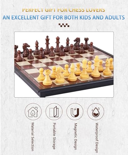 Chess Sets Magnetic Board Games - 9.5 Inches Travel Chess Set for Teenager & Adults, Wooden-Style Folding Portable Chess Gifts Classic 2-Player Strategy Family Game for Beginner and Professional - color: Wooden-style, style: Small / 9.5Inch