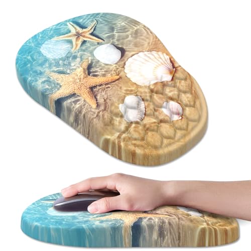 Ergonomic Mouse Pad Wrist Support, with Memory Foam & Non-Slip PU Base, Comfortable Massage Design Mouse Pad Relieve Wrist Fatigue&Pain, Suitable for Computer, Office and Home(05Starfish&Seashell) - color: 05starfish&seashell