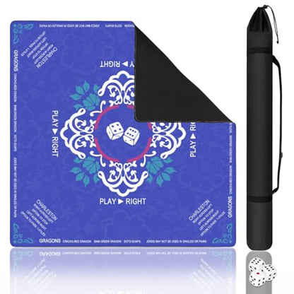 Blue Mahjong Mat with Rules, 31.5*31.5in Anti Slip American Mahjong Mat for Table, Noise Reduction, Neoprene Mah jongg Mats with Carrying Bag & 3 Dices, Mahjong Supplies Gift, Board Tile Games Mats - color: Blue04