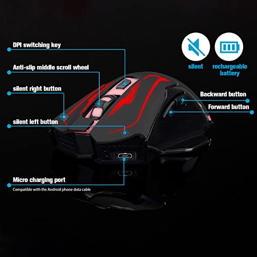 VEGCOO Wireless Gaming Mouse, Silent Click Wireless Rechargeable Mice with Colorful LED Lights & 3-Level DPI Adjustable, 6 Buttons Mouse with Side Buttons & Thumb Rest, Computer Gamer Mouse for PC