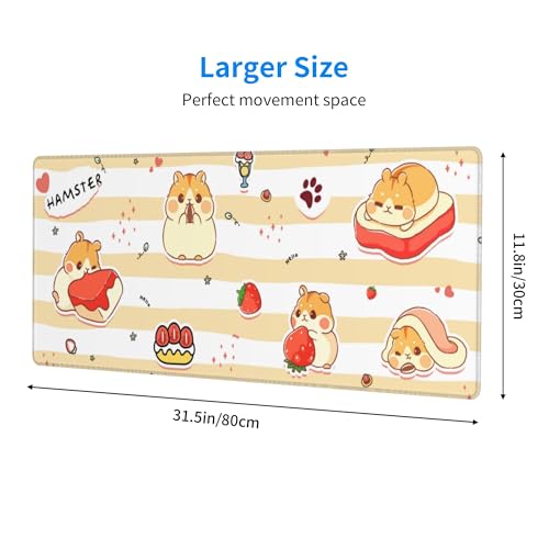Cute Hamster Mouse Pad XL Large Mousepad Non Slip Rubber Base Desk Mat for Laptop Computer Gaming 31.5" X 12" - color: Cute Hamster