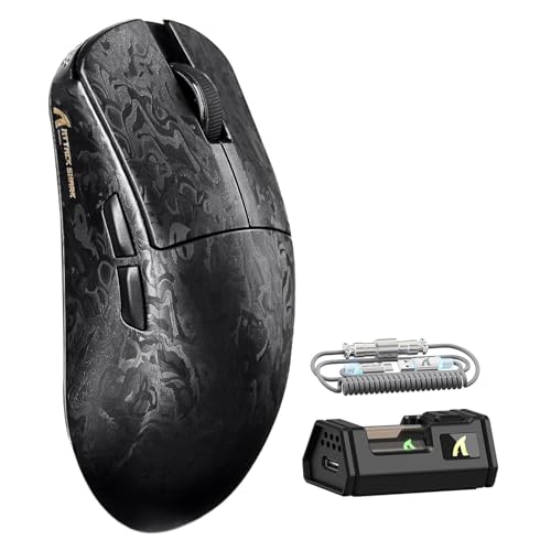 ATTACK SHARK R11 Ultra 8K Carbon Fiber Wireless Gaming Mouse-Black Ink | 42000 DPI-PAW3950 MAX Sensor-49g Lightweight,Nordic 52840 MCU Chip,Wired/BT/2.4Ghz Programmable,RGB Coiled Cable for PC Mac - color: Black Ink, size: Mouse